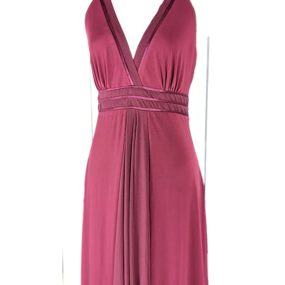 Calvin Klein burgundy maroon stretch sheer panel sleeveless long maxi dress - Picture 6 of 7